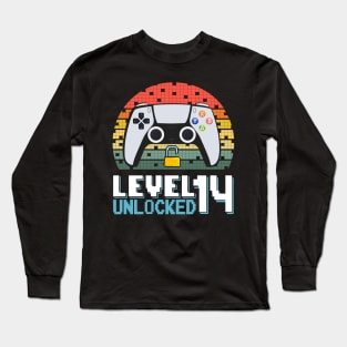 Level 14 Unlocked Vintage Retro Gaming Long Sleeve T-Shirt